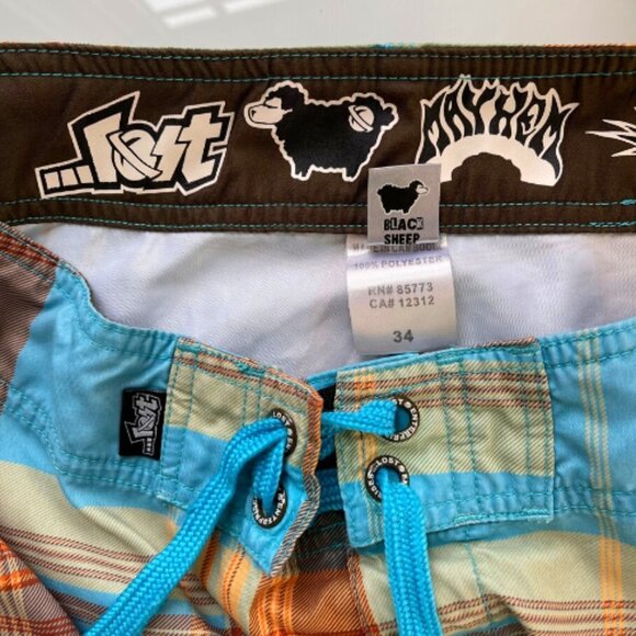 Lost Enterprises Boardshorts Mens 34 x 10" Plaid Print Swim Trunks Tattoo Ink - Picture 8 of 8